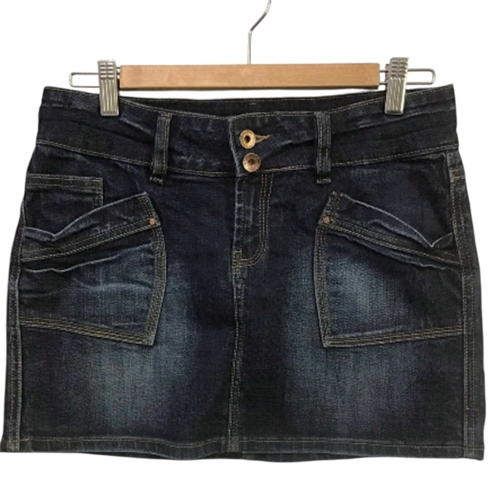 NITROGEN mini denim skirt drark blue sexy jeans 28 low rise stretchy flattering